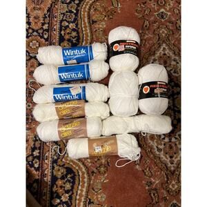 10 Skeins Vintage Yarn Red Heart Sofspun Caron Dazzle Aire Wintuk White Baby